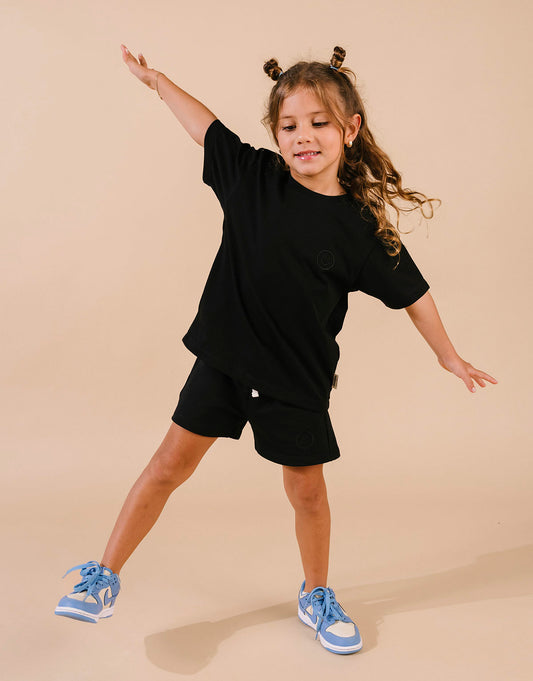 Conjunto de short y camiseta en 100% algodón peruano - Negro