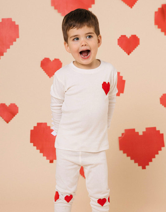 Pijama unisex para niños en 100 algodón peruano corazones