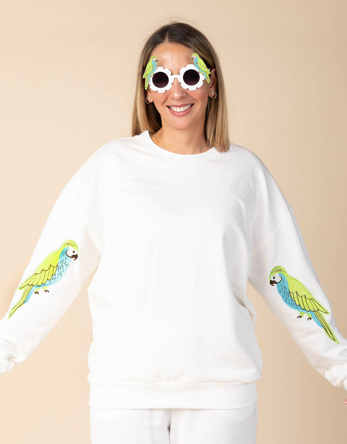 Buzo unisex oversized para adultos en algodón peruano - Loros verdes