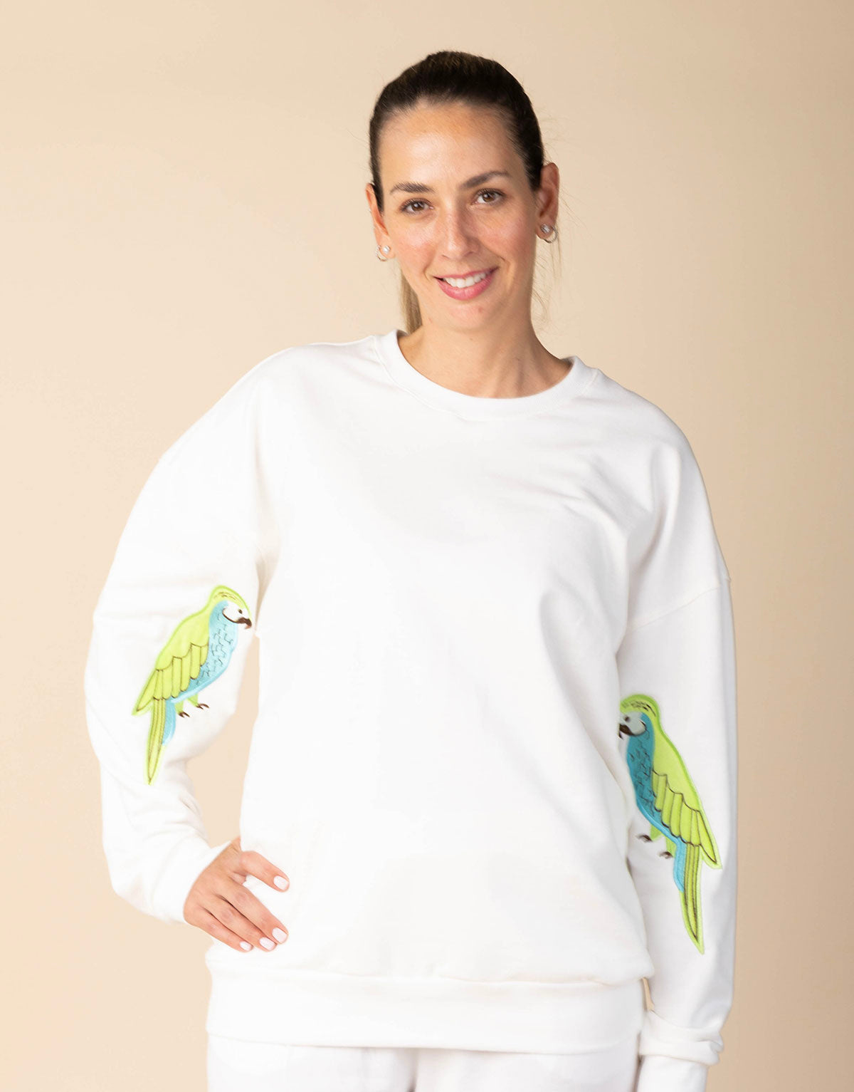 Buzo unisex oversized para adultos en algodón peruano - Loros verdes