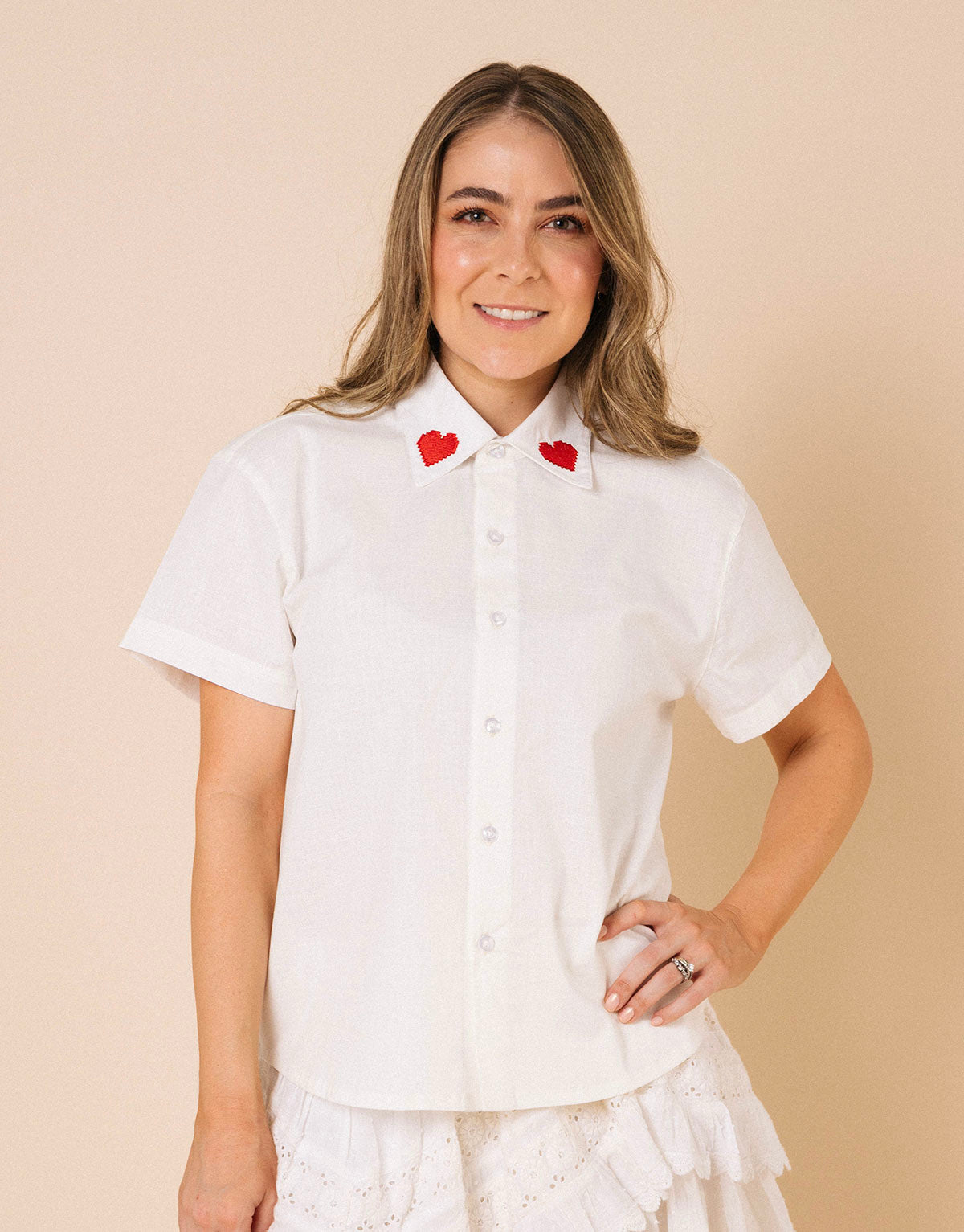Camisa corazones en algodón tipo lino - Adultos