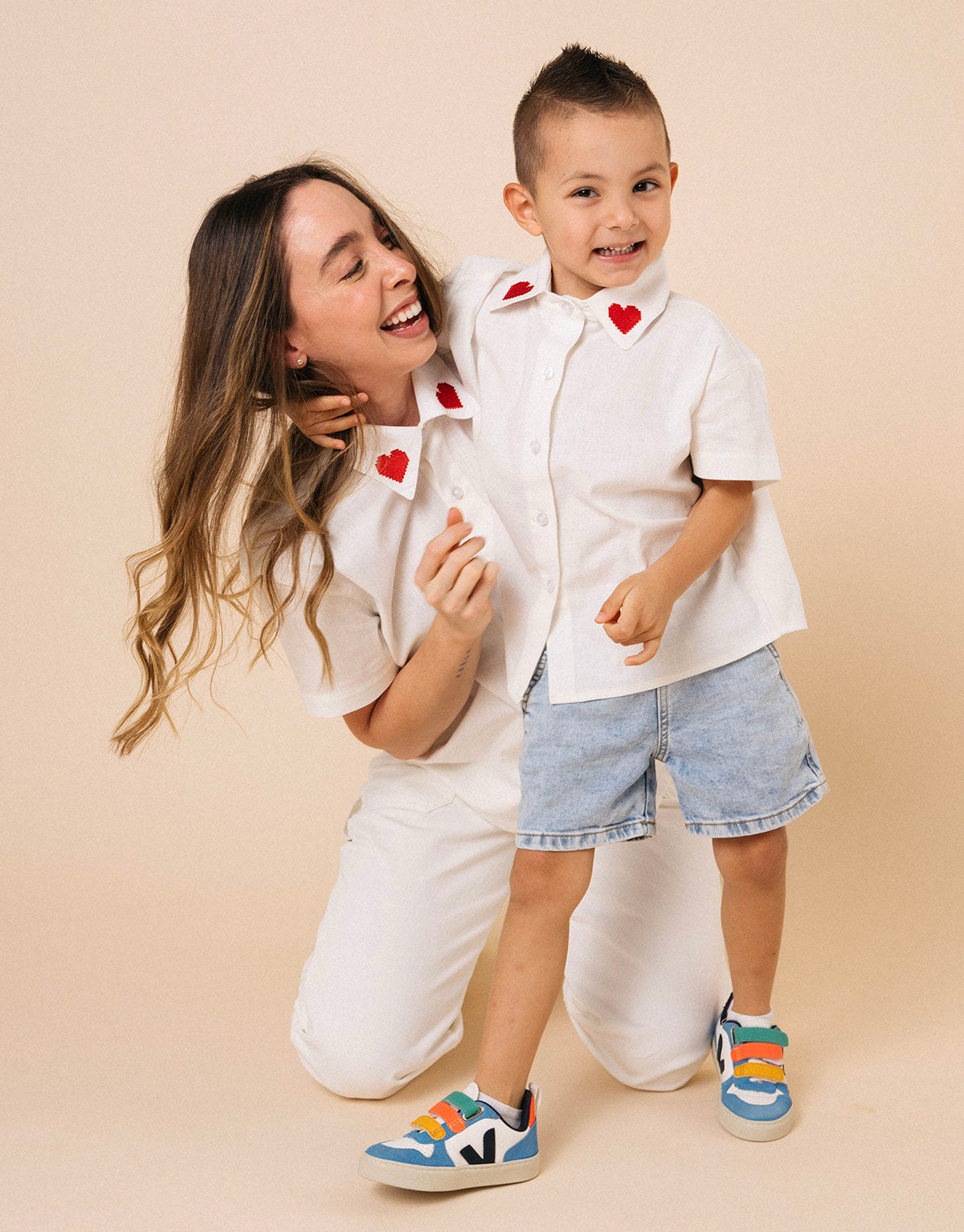 Camisa corazones en algodón tipo lino - Adultos