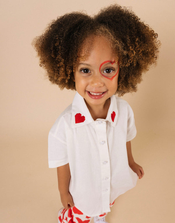 Camisa para niñas y niños en algodón - Bordado corazones