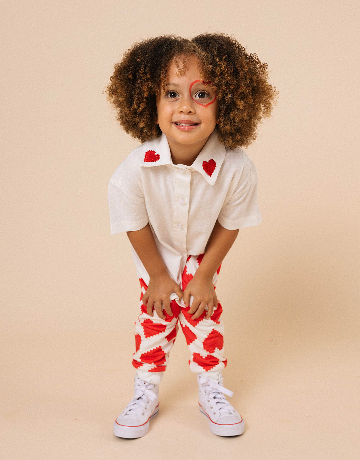 Camisa para niñas y niños en algodón - Bordado corazones