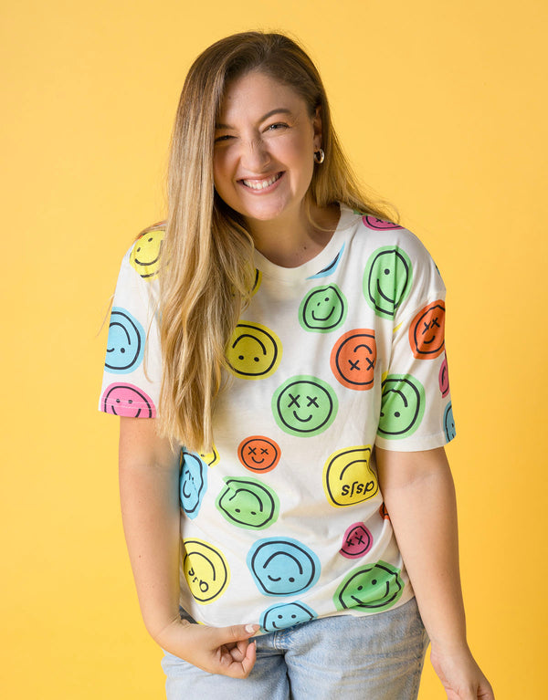Camiseta unisex en algodón peruano caras de colores - adultos