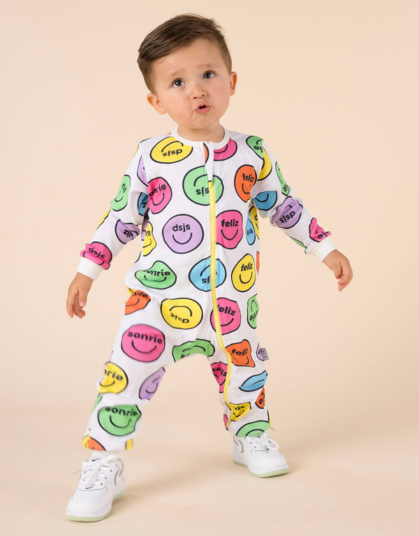 Pijama enterizo para bebés en algodón peruano - caras de colores
