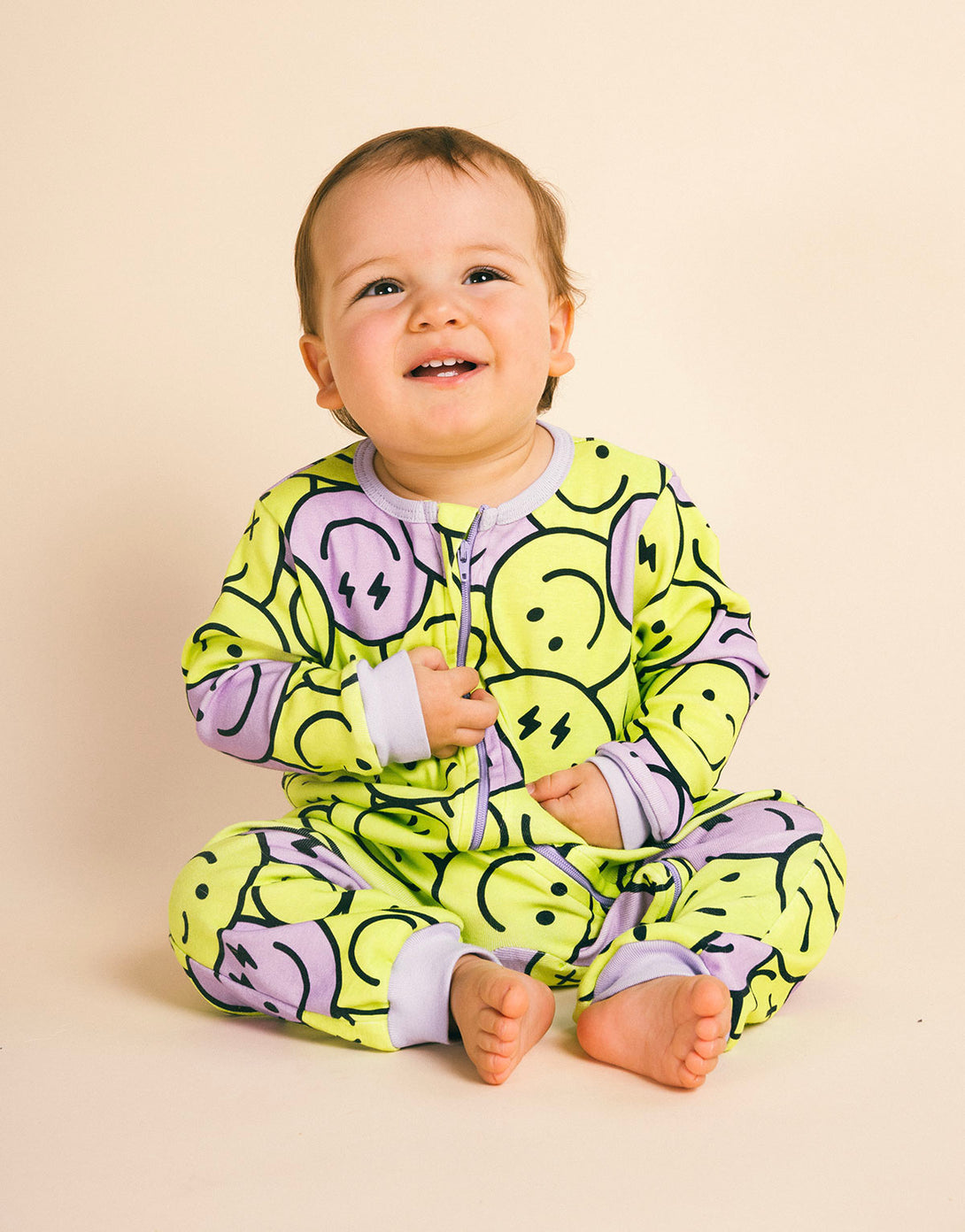 Pijama enterizo para bebés en algodón pima - estampado caras verdes