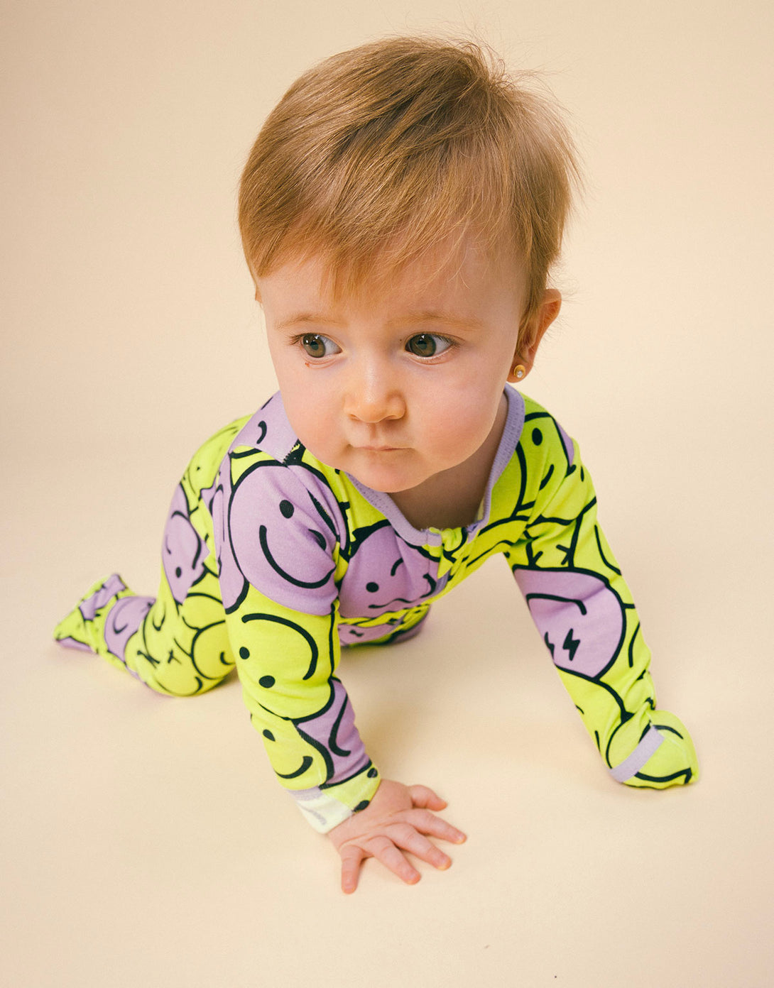 Pijama enterizo para bebés en algodón pima - estampado caras verdes